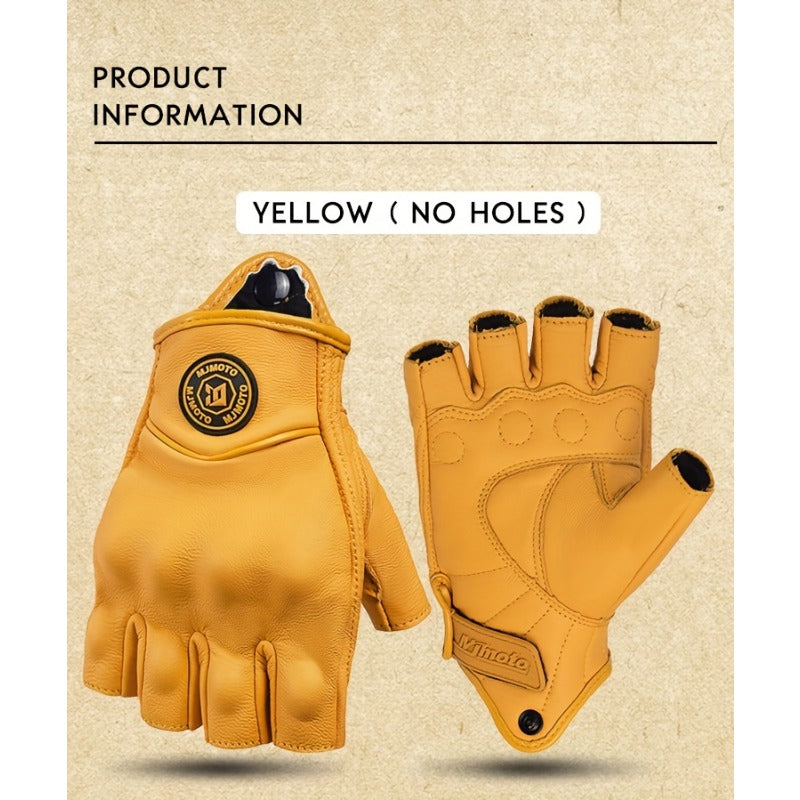 Men & Women' Retro Motorcycle Half-Finger Gloves - Yellow Breathable Riding with Hook-and-Loop Closure, Suitable for Motorbike, Dirt, Scooters, Commuting - Half-Finger for Throttle