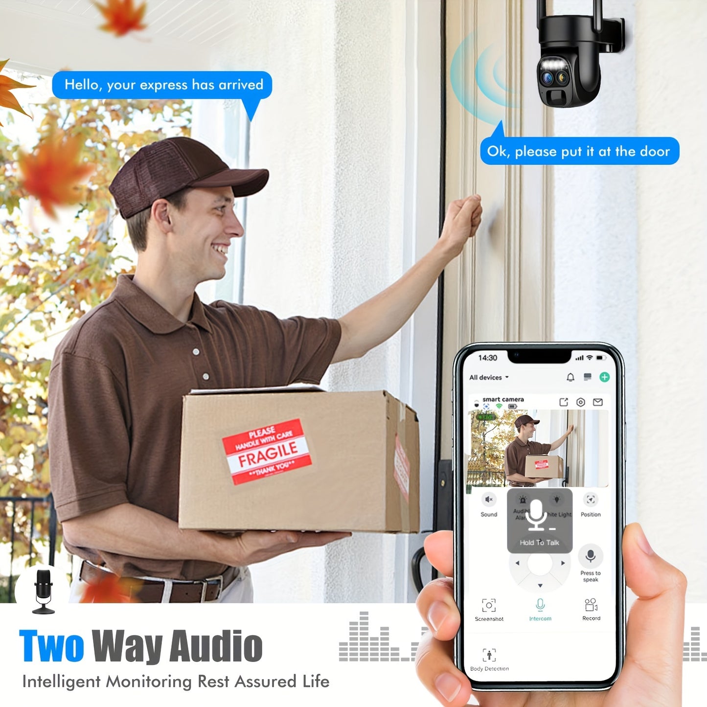 5pcs [10x Zoom] 360-degree Low-power Solar Panel Battery 2K FHD WiFi With Spotlight Alarm, Motion Detection, Color Night Vision, Two-way Audio And.