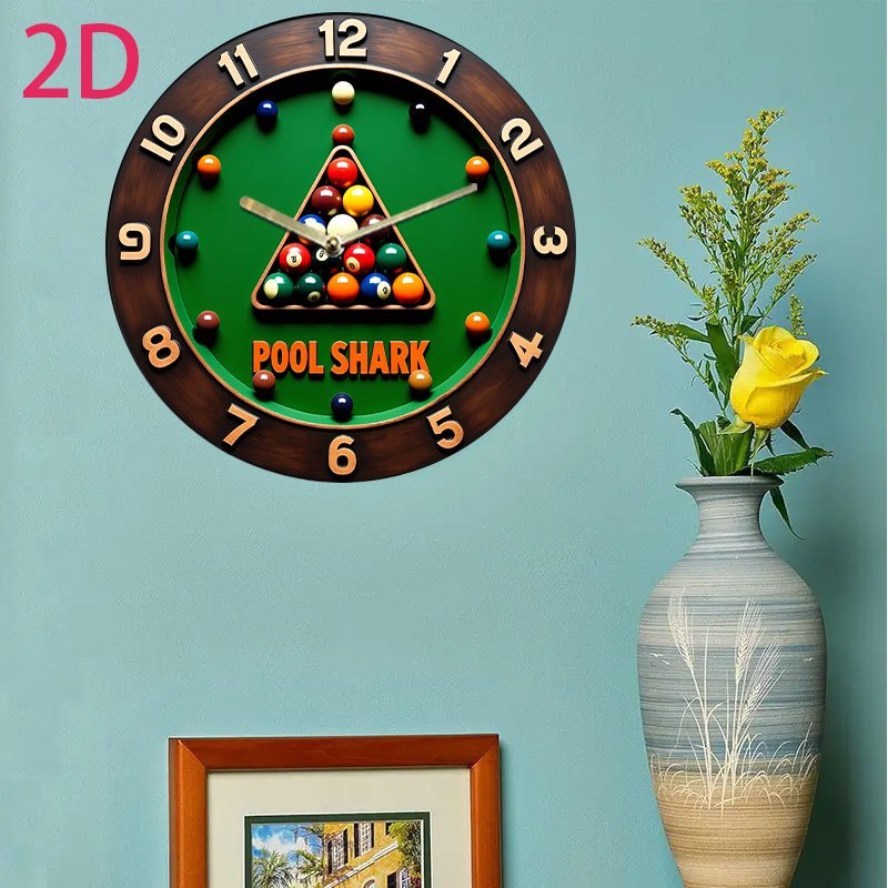 1pc Pool Shark Billiards-Themed Wall Clock - Silent Non-Ticking Quartz Movement, Modern Pool Table Decor with Green Background - Acrylic Game Room, Home, or Office Decoration - Battery-Powered (AA Not Included) - Perfect Gift
