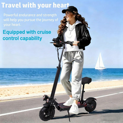 UNQYX Electric Scooter, 48V 18Ah Battery, 31-Mile Range, 440 Lbs Capacity, Removable Seat, 11" Off-Road Wide Tires, Dual Suspension, Disc Brakes, Capable Of Climbing 30-degree Inclines, Foldable All-Terrain Aluminum Alloy Fra
