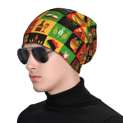 Kwanzaa-Themed Beanie Hat - African-Inspired Cultural Design with Maasai Tribe & African Masks, Soft Unisex Winter Cap for Women & Men, Birthday/Christmas Gift