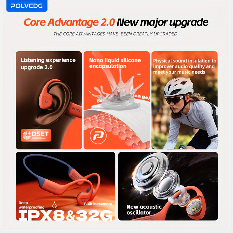 POLVCDG Audio new upgrade sound sense 2.0 X16 wireless bone conduction headset, professional sweat and, clear talk with microphone, magnetic charging port long life, large memory wireless/MP3 dual-mode one-click switch, suita