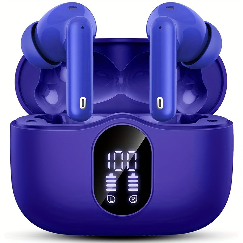 Wireless Earphones, Wireless 5.3 Earphones with Bass Stereo Sound, Earphones with Noise Cancelling Microphone And LED Display Screen, In Ear Earphones, 40 Hours Of Playback Time, Suitable for Laptops, Tablets, Mobile Phones,