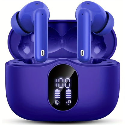 Wireless Earphones, Wireless 5.3 Earphones with Bass Stereo Sound, Earphones with Noise Cancelling Microphone And LED Display Screen, In Ear Earphones, 40 Hours Of Playback Time, Suitable for Laptops, Tablets, Mobile Phones,
