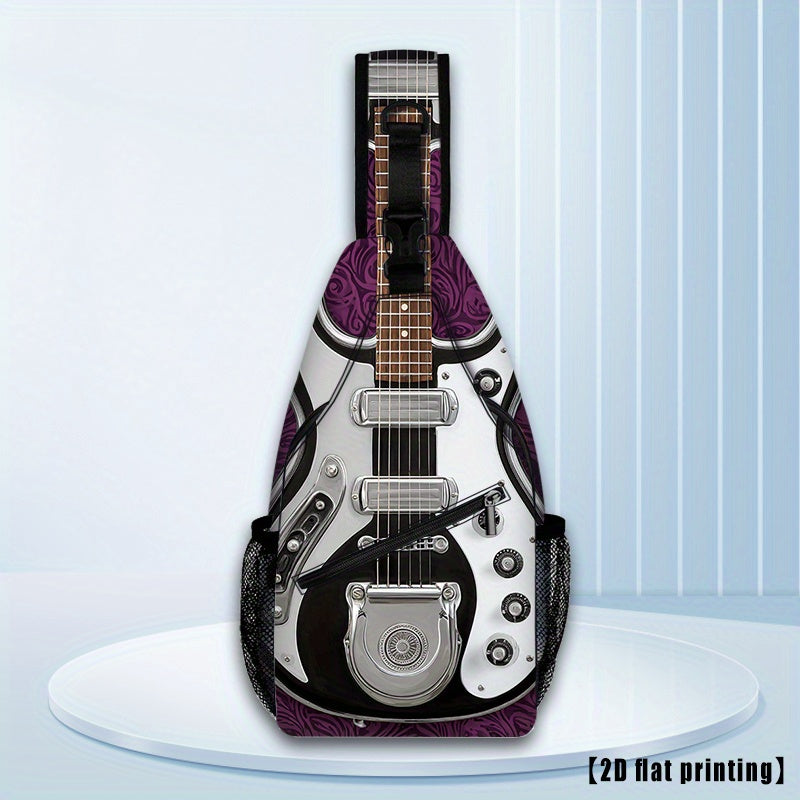 Burning Guitar (8) Black Guitar-Shaped Crossbody Backpack - Adjustable Shoulder Straps, Foldable Large Capacity, Durable Polyester for Travel, Beach, Camping, Work & Casual Outings - Unisex Gift for Music Lovers