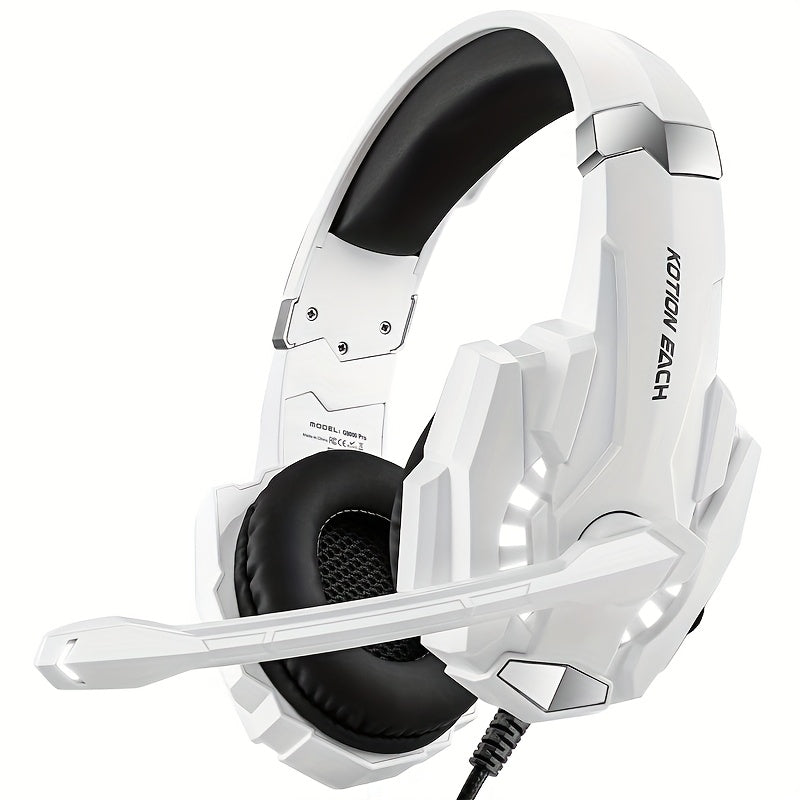 Gaming Headset for PS4 PS5pcs Xbox One Controller, Noise Cancelling Over Ear Headphones with Mic, LED Light, Bass Surround, Soft Memory Earmuffs for Laptop Mac