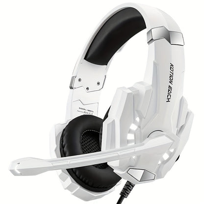 Gaming Headset for PS4 PS5pcs Xbox One Controller, Noise Cancelling Over Ear Headphones with Mic, LED Light, Bass Surround, Soft Memory Earmuffs for Laptop Mac