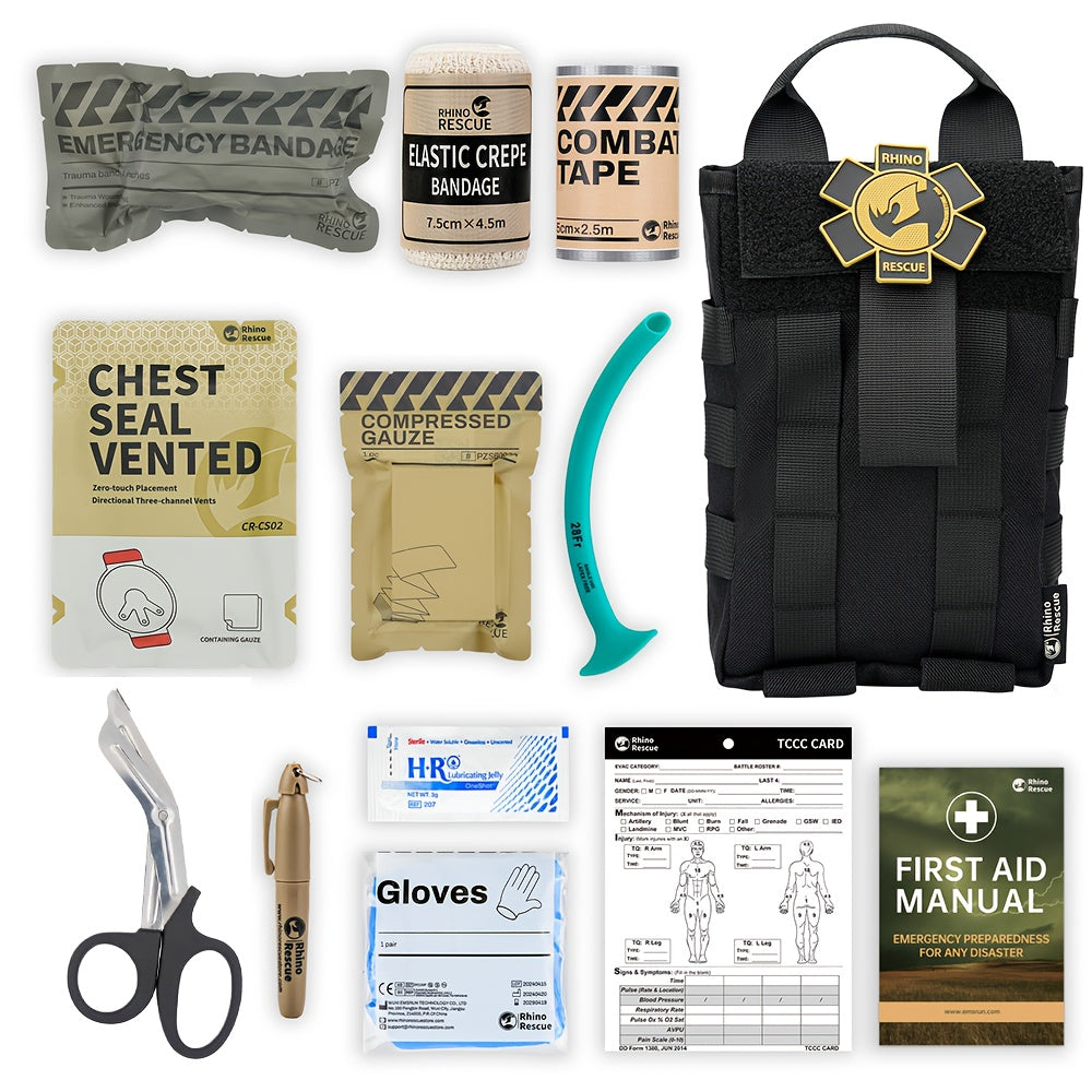 Campus Medical, RHINO RESCUE-001m Emergency Kit, IFAK Trauma Kit, Including Molle System, Medical Bag, Suitable for Cars, Travel, Hiking,, First Aid Kit, Emergency Preparedness, Portable Medical Bag, Lightweight Kit, Highqual