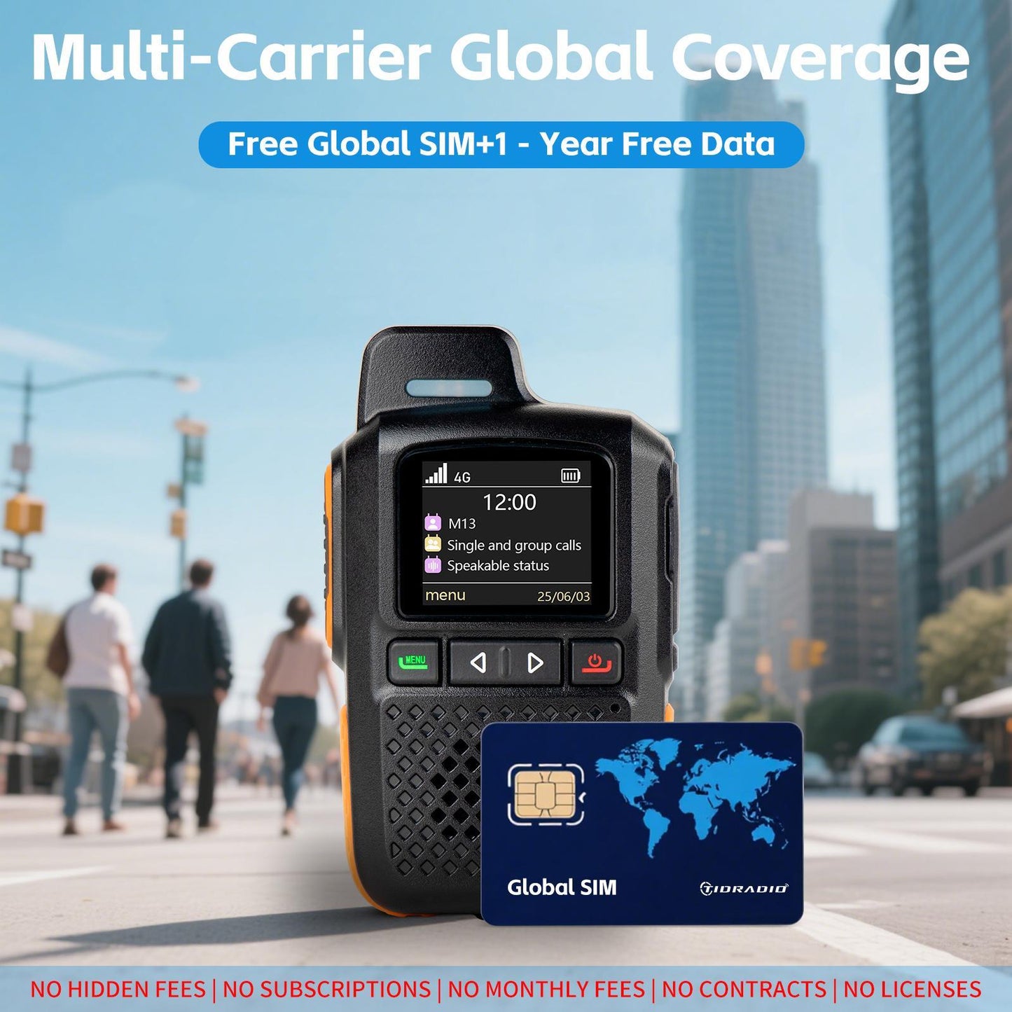 TIDRADIO M13 Global Walkie Talkie 5000km Long Rang Global PPT Walkie-Talkie with SIM Card 1 Year Free Data Service Transnational POC Radio, Transnational Communication, Emergency Radio, Durable Construction, Portable Device,