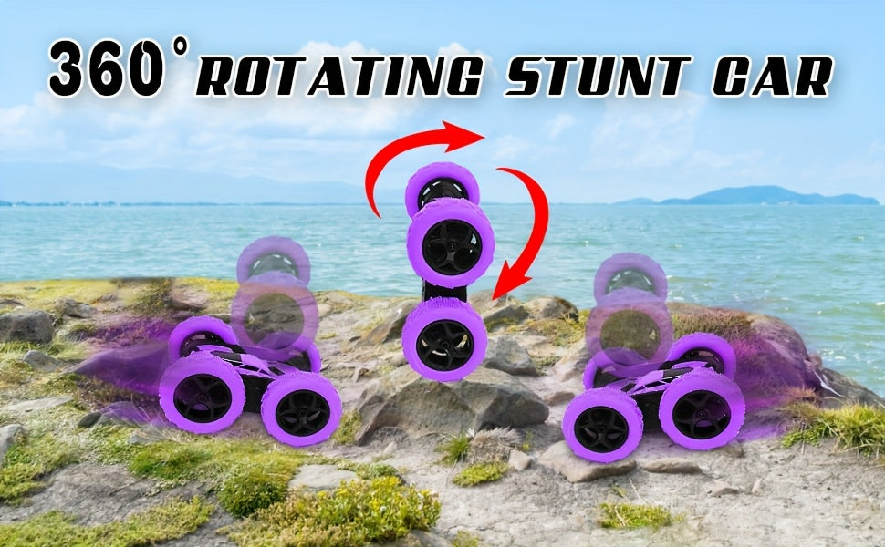 Remote Control Car, RC Toy Vehicle for Kids Ages 6-12 Years Old, 4WD Dual-Sided 360° Flip Stunt with 2.4GHz LED Lights and All-Terrain High Speed - Birthday Gift Idea or Holiday Present (Christmas Halloween Easter)