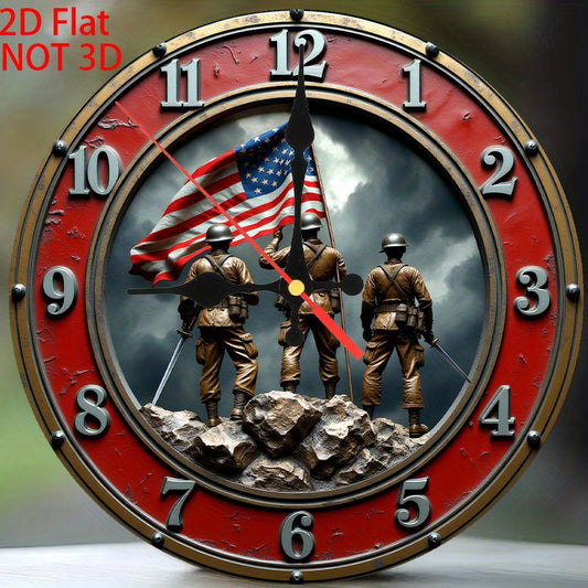 Marine Corps Logo Wall Clock - Large 9.8 Inch Retro Wood Frame, Quartz - Non-Luminous, Army/Navy Design with Emblem for, Office, for Cave, Veterans Gift, Easy-to-Read Large Face, 2D Flat