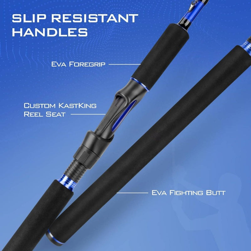 2pcs Centron Heavy-Duty Spinning/Baitcasting Fishing Rod and Reel Combo - IM6 Graphite Blanks with Stainless Steel & Ceramic Guides, Fast Action Medium Power, Contoured EVA Handle & Fighting Butt, Smooth Drag System - Saltwat