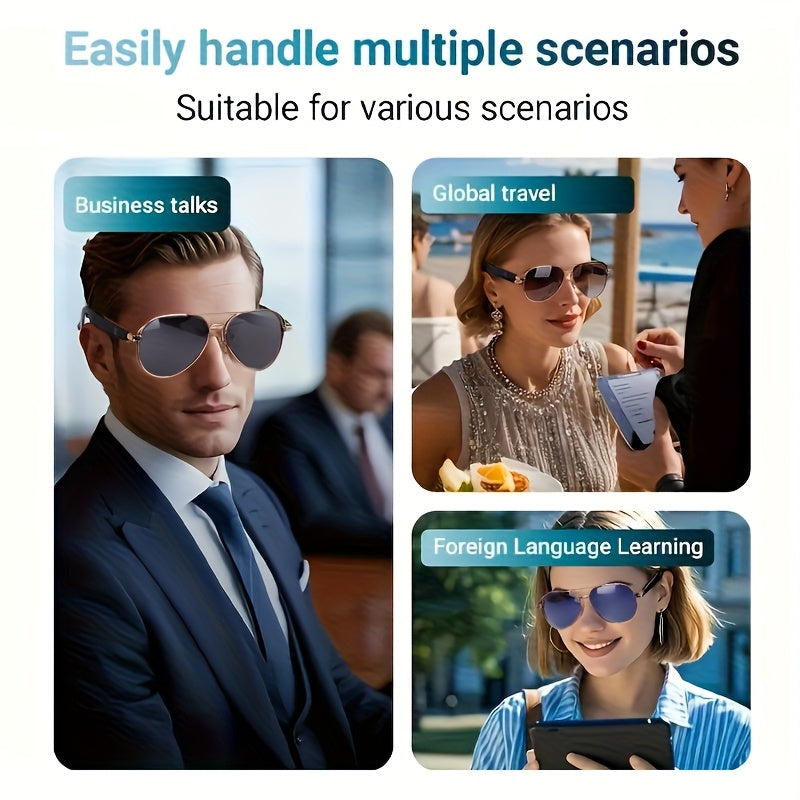 2025 AI Translation Glasses: Real-Time 100+ Languages, Wireless Wireless, Built-in Mic/Speaker, HD Voice & Music, AI Voice Control, Camera, Blue Light Protection, Magnetic Charging, Dual Sound - Stylish for Office, Fitness, H