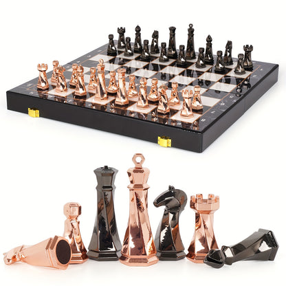 Metal Chess Set for Adults, 15" Wooden Chess Board with Modern Metal Chess Pieces Travel Chess Sets with Metal Chessmen, Collectible Elegant Chess Game, Family Vintage Board Game, Marbled Chess Board