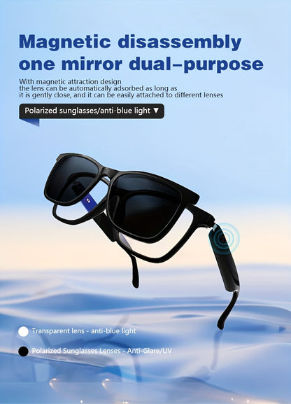 Smart Glasses with Magnetic Frame, 3 Lens Colors, Built-in Microphone, HD Calling, HiFi Music, Touchpad Control, TWS Technology, Compatible with iPhone/ Android, AI Voice Assistant, USB Charging, Non-Waterproof, Ideal for Out