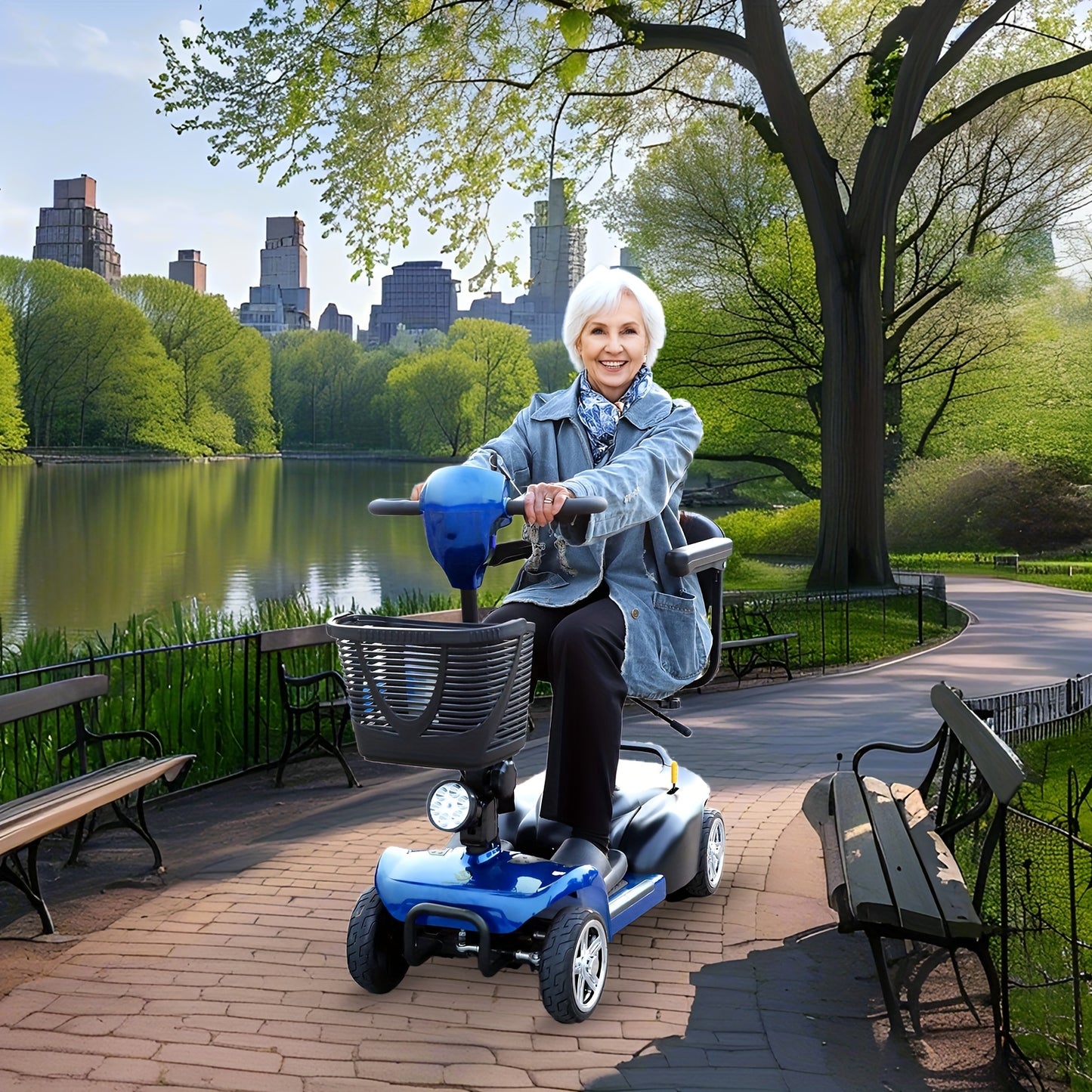 15-Mile Range Electric Mobility Scooter for Adults & Seniors - 250W Motor, 240WH Battery, Foldable 4-Wheel Design, 265LB Capacity, Compact Portable w/Cup Holder - Indoor/Outdoor Use, Electric Scooter for Adults, Indoor Mobili