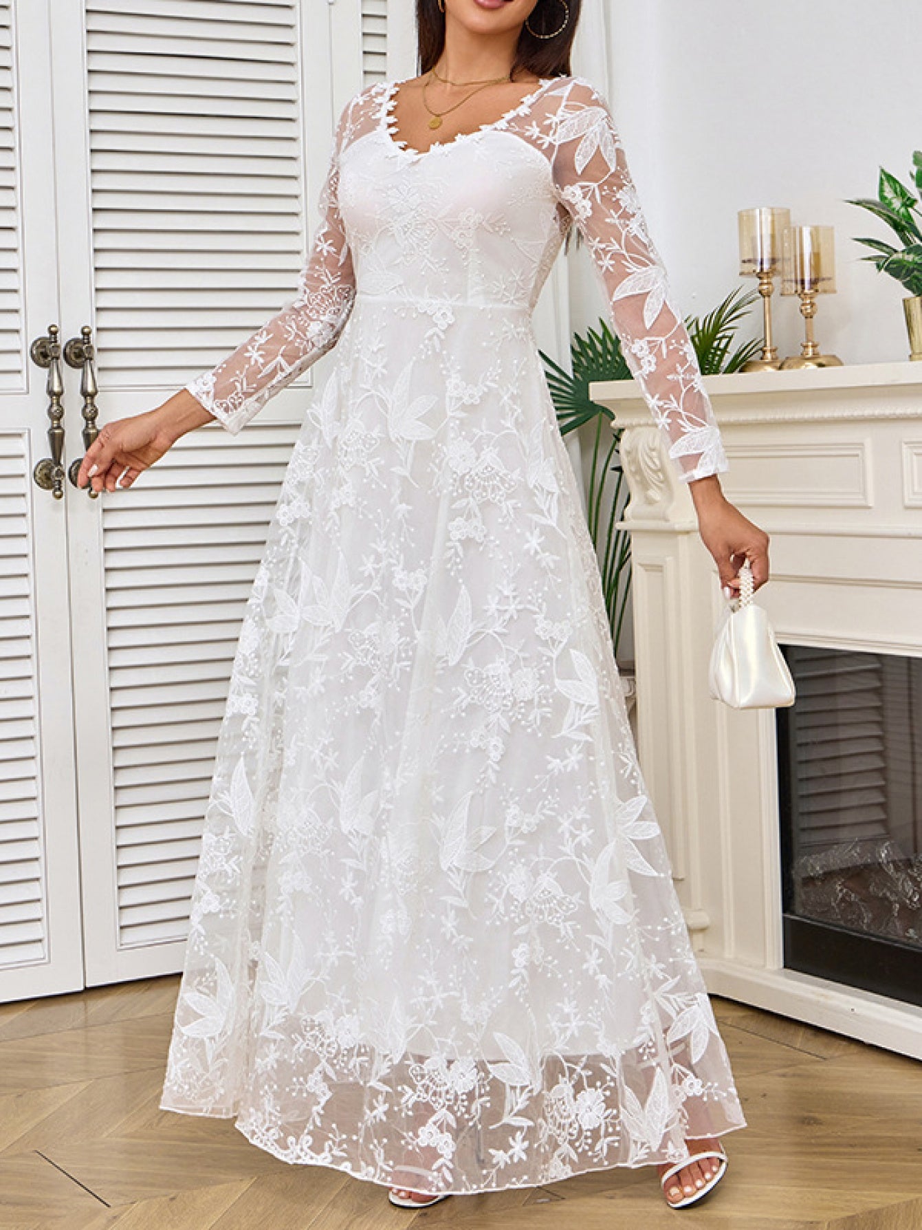 Off Shoulder Wedding Gown Euro Womens Wear Long Sleeve Elegant Design Slim Fit Bridal Dress Statement Outfit for Special Occasions