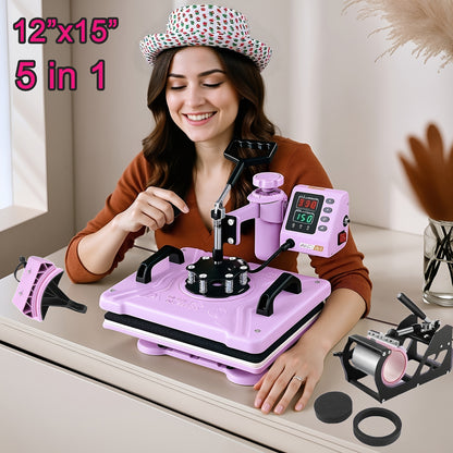 Heat Press Machine - Multifunction 5in 1 with Tumbler Press - 15" X 15" / 12" X 15" Heat Transfer Machine - 360° Swing Away T-Shirt Pressing Machine - Fast And Even Heating - Digital Precise Control - for DIY T-Shirts/Mugs/H