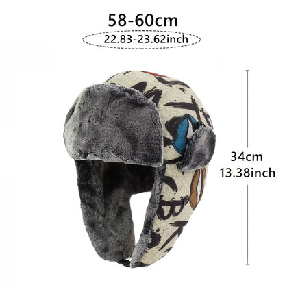 Unisex Winter Warm Beanie with Graffiti Lettering & Fur Ears - Enhanced Cold Protection, Ice-Safe for Cycling, iceskating, icy activities – Grey/Black Yellow Streetwear Style Easy to Maintain Hand wash / Dry Clean Unisex Au