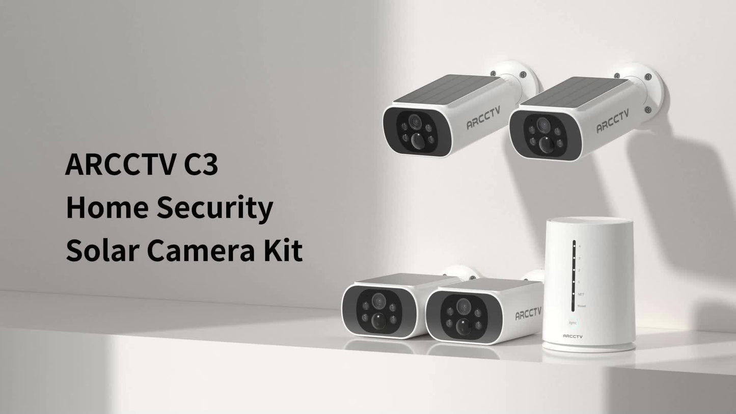 ARCCTV Cam 4-Cam Kit, Security Camera Outdoor Wireless, 2K Camera with Integrated Solar Panel, Forever Power, Smart Siren & Spotlights, 2-Way Audio, App-Controlled (Wi-Fi), 4MP Face Recognition AI, 5G & 2.4 GHz Wi-Fi, No Mont