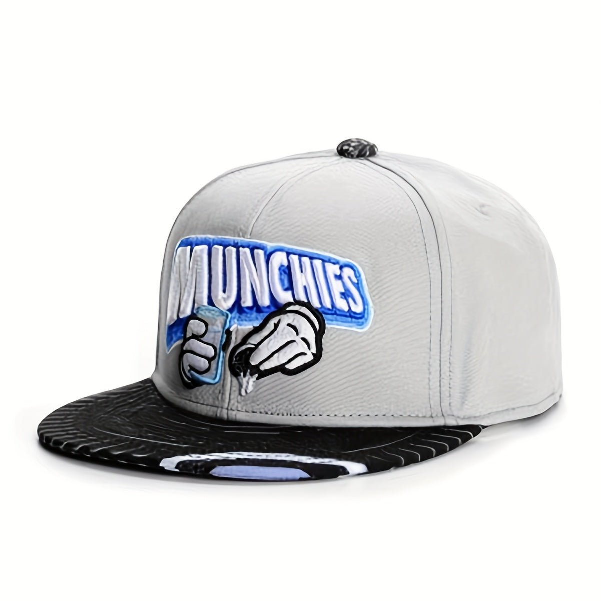 Munchies Milk & Beer Graphic Snapback Cap for Men - Adjustable Gray Polyester Hip-Hop Hat with Playful Design, Autumn Winter Sun Protection, Casual Streetwear Accessory, Outdoor Headwear, Urban Fashion, Comfortable Fit, Men's