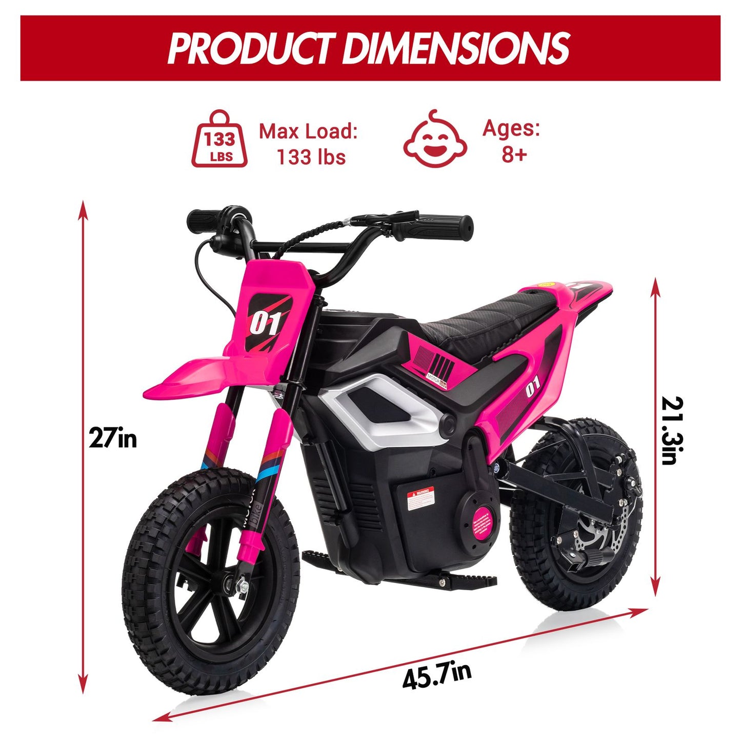 24V 350w Kids Motorcycle, 13. 67 Mph Max Speed Kids Electric Bike, Dirt Bike with Rear Wheel Suspension, Music, 12 Miles Range, Twist Grip Throttle, Metal Suspension, Rubber Tire, Leather Seats