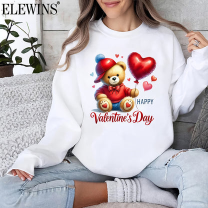 Set of 6 ELEWINS Valentine'S Day Bear-Themed DTF Iron-On Transfers - Vinyl Heat Transfer Sheets Featuring an Adorable Bear And Heart Designs, Suitable for Machine Washing. Ideal for T-Shirts, Hoodies, Jeans, Backpacks, And Pi