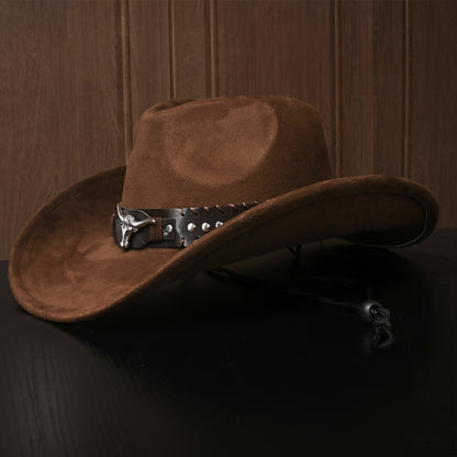 Unisex Western Cowboy Hat - Classic Suede-like Texture with Metal Studs & Cow Pattern, Lightweight Durable Braided Design, Feather-Free & Non-Washable, Elegant Wide Brim for Men & Women - Western-Themed Events, Rodeo, Casual