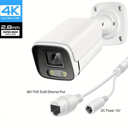 POE gun camera, 8-megapixel camera, full-color night vision, human body detection and one-way audio, outdoor video surveillance camera, RTSP/108°/2.8/mm, IP67 metal shell camera, wired network port connected to NVR, Christma