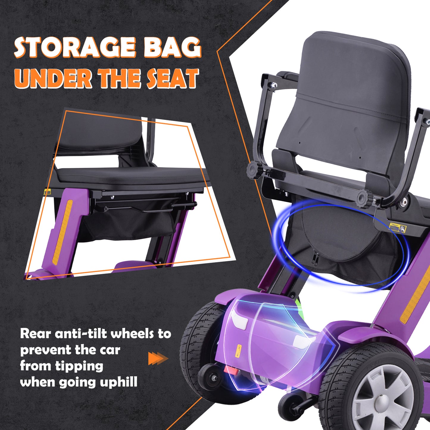 Senior Mobility Scooter 4-Wheel Foldable Electric Scooter for Adults, Lightweight & Portable with LED Lights, Storage Bag & Charger Included, Ready to Use for Travel