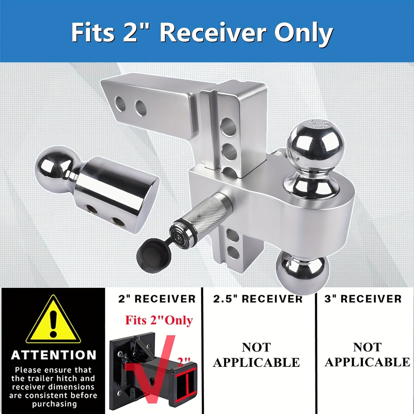 Adjustable Trailer Hitch Fits 2-Inch Receiver, 6/8Inch Drop Hitch Heavy Duty Aluminum Drop Hitch | Tri-Ball (1-7/8" X 2" X 2-5/16") With Dual Pin Key Locks And 15000 LBS GTW-Truck Trailer Hitch, Heavy Duty Solid Ball Mount, S