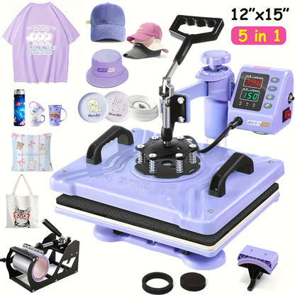Heat Press Machine - Multifunction 5in 1 with Tumbler Press - 15" X 15" / 12" X 15" Heat Transfer Machine - 360° Swing Away T-Shirt Pressing Machine - Fast And Even Heating - Digital Precise Control - for DIY T-Shirts/Mugs/H