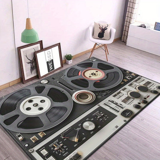 Vintage Audio Design Non-Slip Mat – Washable, Floor Mat with Turntable & Cassette Tape Art for Bedroom, Home Theater, or Music Room Decor, Bedroom Enhancement | Retro Aesthetic Mat | Durable Home Mat, Rugs for Living Room