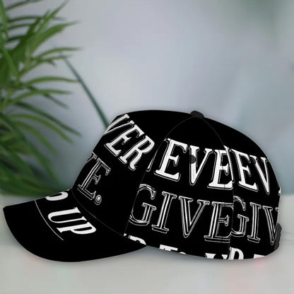 1pc 2D Never Give Up Words Print Baseball Cap - Full-Body Vibrant Polyester Hat, Adjustable Snapback for Running, Sports & Casual Streetwear., Running Hat, Outdoor Headwear, Trendy Streetwear, Lightweight Hat, Durable Fabric,