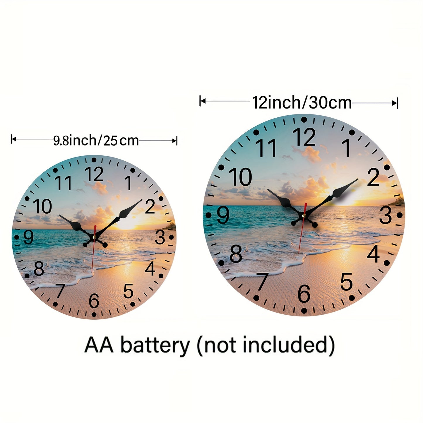 [Wooden Wall Clock] Wooden Wall Clock | Beach Sunrise Design, Silent, for Living Room Bedroom, Room Decor, Office, Christmas New Year Valentine