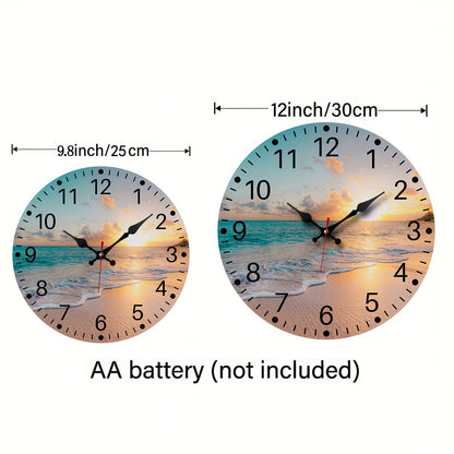 [Wooden Wall Clock] Wooden Wall Clock | Beach Sunrise Design, Silent, for Living Room Bedroom, Room Decor, Office, Christmas New Year Valentine