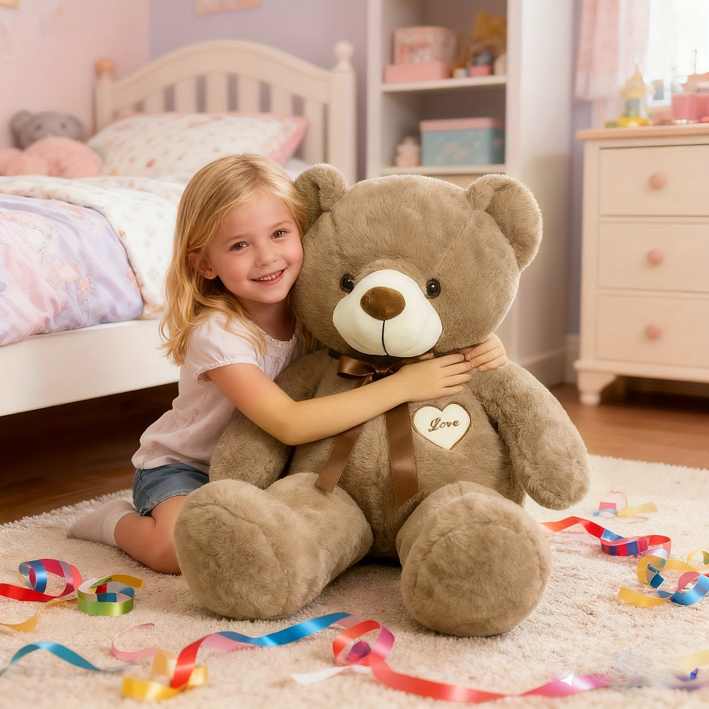 47inch 55inch Big Teddy Bear Stuffed Animal Giant Teddy Bear with Love Heart Large Plush Toy Huge Soft Doll Gift for Kids Girls Girlfriend on Birthday Valentine'S Day Christmas