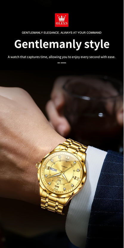 OLEVS Luminous Stainless Steel Automatic Mechanical Watches for Men Brand New Luxury Original Business Golden Men's Wrist Watches Classic Trend Best Selling High Quality Men's Watches,  Classic Design, Premium Materials, Gift