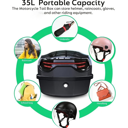 1pc Motorcycle Top Box - Heavy-Duty ABS Motorcycle Luggage Bag with Locking Mechanism, 45L/11.89 Gallon Capacity, Shock-Absorbing Base & Interior Lining, Detachable Straps For Secure Storage Of Helmets, Gloves, Motorcycle Sto