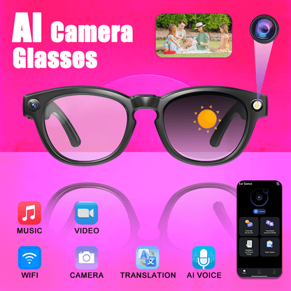 A New Hit - AI Smart Glasses with Touch And AI Chat Support. AI Intelligence, 800W HD, And Image Stabilization. Real-time Translation. Dual Microphones with Blue Light Protection And Noise Reduction. 4K HD Recording And Wirel