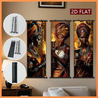 2D Flat, 2D/FLAT-3 African Flame Theme Women's Scroll, High-Quality Art Hanging Painting, Fade-Resistant & Odorless Modern Decor for Living Room, Bedroom, and Kitchen