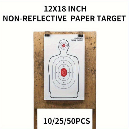 10/25/50-Pack 12×18 Inch (30.5×45.7cm) Non-Reflective Paper Target Sheets - Practice Shooting Paper for Marking and Identifying Target Positions