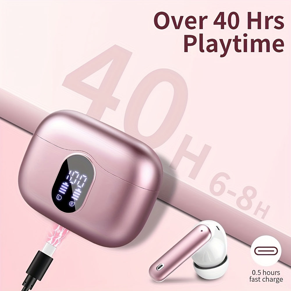 Wireless Earphones, Wireless 5.3 Earphones with Bass Stereo Sound, Earphones with Noise Cancelling Microphone And LED Display Screen, In Ear Earphones, 40 Hours Of Playback Time, Suitable for Laptops, Tablets, Mobile Phones,