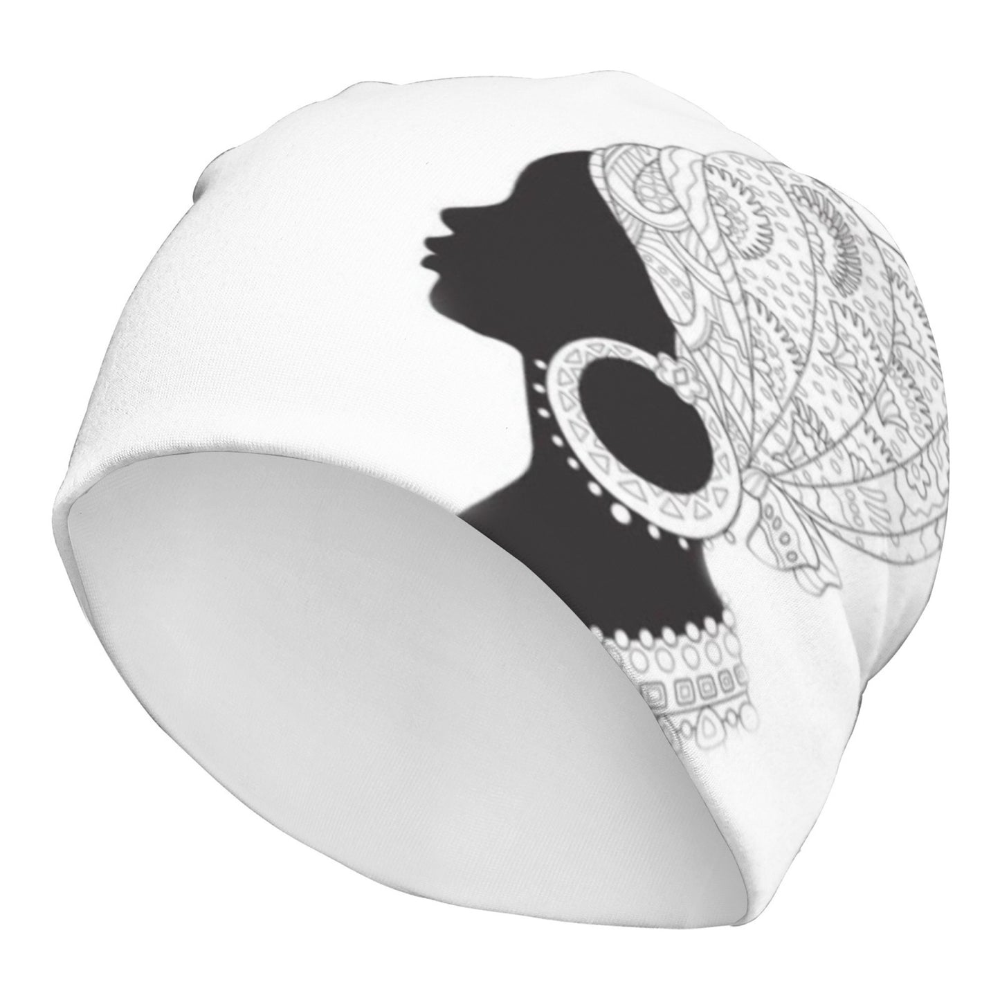 African Women's Art Beanie Hat - Soft Lightweight Fabric with Intricate Cultural Patterns, Unisex Casual Skull Cap for Men & Women, Breathable Warm Design for Casual Attire, Stylish Headgear, Modern Slouchy Fit, Comfortable F