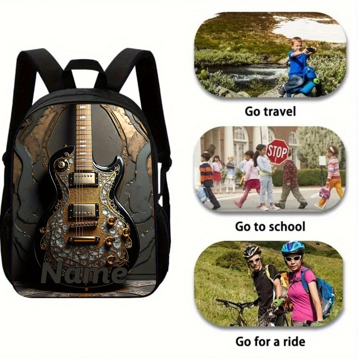 1pc Custom Electric Guitar Backpack - Personalized Name/Text, Large Capacity 17-Inch Laptop Backpack with Electric Guitar Design, Lightweight School, Travel, Work Bag - Birthday/Christmas/Father's Day Gifts for Musicians, Stu