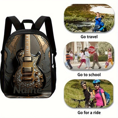 1pc Custom Electric Guitar Backpack - Personalized Name/Text, Large Capacity 17-Inch Laptop Backpack with Electric Guitar Design, Lightweight School, Travel, Work Bag - Birthday/Christmas/Father's Day Gifts for Musicians, Stu