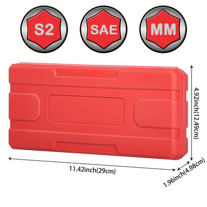 S2 & Cr-V Steel 32pcs Hex Bit Socket Set - SAE & Metric Sizes, 1/4", 3/8", 1/2" Drive, Alternative to Hex Wrenches, with Manual and Ratchet Handles - Ideal Gift for Father'S Day and Holidays