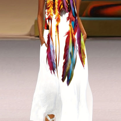Casual Stylish Long Dress with a V-Neck, Flared Hem, And Pockets for Women