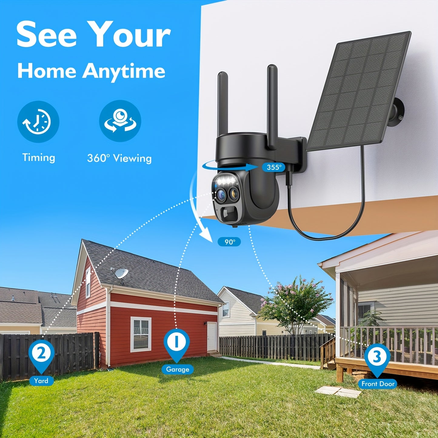 6pcs [10x Zoom] 360-degree Low-power Solar Panel Battery 2K FHD WiFi with Spotlight Alarm, Motion Detection, Color Night Vision, Two-way Audio And IP66Waterproof., Outdoor Surveillance, Smart Home Security, Modern Security, W