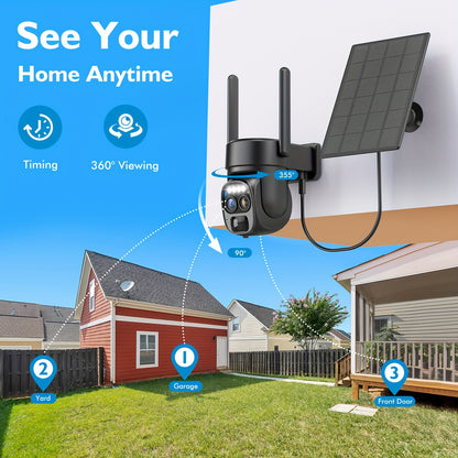 6pcs [10x Zoom] 360-degree Low-power Solar Panel Battery 2K FHD WiFi with Spotlight Alarm, Motion Detection, Color Night Vision, Two-way Audio And IP66Waterproof., Outdoor Surveillance, Smart Home Security, Modern Security, W